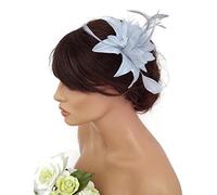 Feather and Flower Hair comb slide Fascinator with Glittery Spotty net Bridal Wedding Races Prom (Silver Grey) by Inca