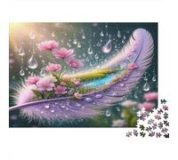 Feather Art Jigsaw Puzzles Pink Blossoms 1000 Pieces Recycled Paper for Adults Puzzle Difficult Challenging Game Stimulate Brain Thinking Great Gift 70x50cm/1000pcs