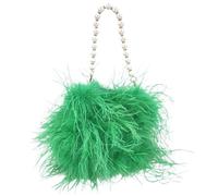 Feather Bag Feather Handbag With Pearl Chain Mini Purse For Party Furry Small Wedding Bride Romantic Bag(Green)