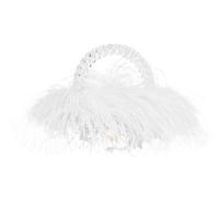Feather bag Pearl Bead Bag With Feather Clear Crystal Stone Box Tote Handbag Women Handmade Party Purse for daily travel(White,18.5x7x11cm)