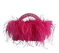 Feather Bag Pearl Bead Bag With Feather Clear Crystal Stone Box Tote Handbag Women Handmade Party Purse for party(Peach blossom,18.5x7x11cm)