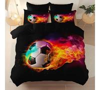 Feather Bedding Set Black - Microfiber Printed Reversible Duvet Quilt Cover Single 3 pcs - Ultrasoft Hypoallergenic Abstract Football Flame Quilt Cover with Zipper Closure