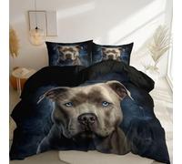 Feather Bedding Set Black - Microfiber Printed Reversible Duvet Quilt Cover Super King 3 pcs - Ultrasoft Hypoallergenic Modern Animals Pit Bull Quilt Cover with Zipper Closure