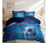 Feather Bedding Set Blue - Microfiber Printed Reversible Duvet Quilt Cover Single 3 pcs - Ultrasoft Hypoallergenic Fantasy Sports Football Quilt Cover with Zipper Closure