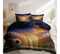 Feather Bedding Set Dark Blue - Microfiber Printed Reversible Duvet Quilt Cover King 3 pcs - Ultrasoft Hypoallergenic Landscape Sports Football Field Quilt Cover with Zipper Closure