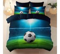 Feather Bedding Set Dark - Microfiber Printed Reversible Duvet Quilt Cover Double 3 pcs - Ultrasoft Hypoallergenic Sports Field Football Quilt Cover with Zipper Closure