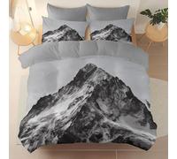 Feather Bedding Set Grey - Microfiber Printed Reversible Duvet Quilt Cover Super King 3 pcs - Ultrasoft Hypoallergenic Minimalism Landscape Mountains Quilt Cover with Zipper Closure