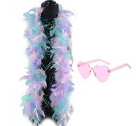 Feather Boa, 1.2M Colorful Feather Boa With Pink Heart Sunglasses, Delicate Feather Scarf, White Feather Scarf Perfect For Dance Performances, Weddings And Carnival Celebrations