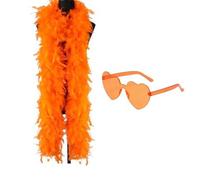 Feather Boa, 1.8M Colorful Feather Boa With Heart Sunglasses, Delicate Feather Scarf, Turkey Boa Feathers for Party Bulk, Christmas, Dance Performances, Weddings And Carnival Celebrations Orange