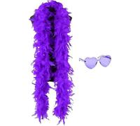 Feather Boa, 1.8M Colorful Feather Boa With Heart Sunglasses, Delicate Feather Scarf, Turkey Boa Feathers for Party Bulk, Christmas, Dance Performances, Weddings And Carnival Celebrations Purple