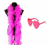 Feather Boa, 1.8M Colorful Feather Boa With Heart Sunglasses, Delicate Feather Scarf, Turkey Boa Feathers for Party Bulk, Christmas, Dance Performances, Weddings And Carnival Celebrations Rose Red
