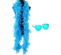 Feather Boa, 1.8M Colorful Feather Boa With Heart Sunglasses, Delicate Feather Scarf, Turkey Boa Feathers for Party Bulk, Christmas, Dance Performances, Weddings And Carnival Celebrations Blue