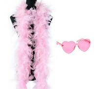 Feather Boa, 2PCS Feather Scarf Set with Heart Glasses Dancing Party Props Halloween Cosplay Costume Accessory Holiday Decors Party Accessories for Dancing Wedding Party Halloween Carnival(Pink)