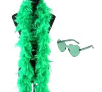 Feather Boa, 2PCS Feather Scarf Set with Heart Glasses Dancing Party Props Halloween Cosplay Costume Accessory Holiday Decors Party Accessories for Dancing Wedding Party Halloween Carnival(Green)