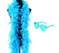 Feather Boa, 2PCS Feather Scarf Set with Heart Glasses Dancing Party Props Halloween Cosplay Costume Accessory Holiday Decors Party Accessories for Dancing Wedding Party Halloween Carnival(Blue)