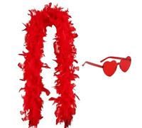 Feather Boa, 2PCS Feather Scarf Set with Heart Glasses Dancing Party Props Halloween Cosplay Costume Accessory Holiday Decors Party Accessories for Dancing Wedding Party Halloween Carnival(Red)