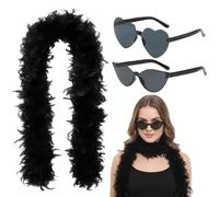 Feather Boa Black, Soft and Fluffy Black Feather Boa with 2 Glasses, Elegant Accessory for Special Occasions, Black Feathers for Costumes and Parties