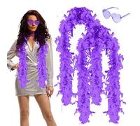 Feather Boas 4 PCS Multipack Feather Boa for Women, 6.6ft/2M Feather Scarf Fancy Dress Fluffy Feather Boa with Heart Rimless Sunglasses for Wedding Dancing Party Halloween Christmas (Purple)
