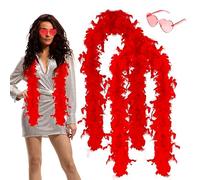 Feather Boas 4 PCS Multipack Feather Boa for Women, 6.6ft/2M Feather Scarf Fancy Dress Fluffy Feather Boa with Heart Rimless Sunglasses for Wedding Dancing Party Halloween Christmas (Red)