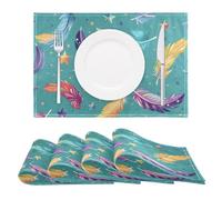 Feather Boho Green Star Placemats Set of 4 Table Mats Heat Resistant Non-Slip Place Mats for Kitchen Dining Table Decoration, 30 x 45cm