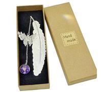 Feather Bookmark,Exquisite Bookmarks for Women,Feather Metal Bookmark with 3D Butterfly and Dried Flower Glass Bead Pendant,Unique Gift for Reader, Women and Kids,Mother's Day Gift