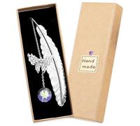 Feather Bookmark, Handmade Bookmarks with Butterfly Charm and Dry Flower Pendant Vintage Bookmark Reading Bookmarks Reading Accessory Craft Butterfly Gifts for Book Lovers Mothers Day Gifts (Silver)