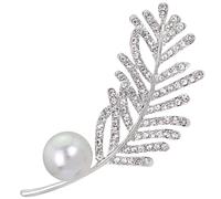 Feather Brooches for Women Rhinestone Brooch - Vintage Womens Pin Silver Delicate and Elegant Plating Fashion Jewelry Crystal for Clothing Accessories UB2725