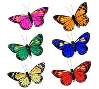 Feather Butterfly Set of 12 Clip On Artificial Butterflies for Crafts Butterflys Flower Bouquet Decorations Clips for Tree Floral Arrangements Wedding Accessory (butterfly-6J)