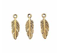 Feather Charms For Diy Jewelry Crafts, 15x5mm, Antique Gold Color, 40 Pieces
