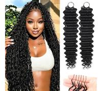 Feather Crochet Human Hair,16 Inch 100 Strands Pre-Separated Deep Wave Crochet Human Hair Bundles for Boho Braids human hair Extensions,Reusable,Beginner-Friendly (1B#, 16 Inch (100 Strands))