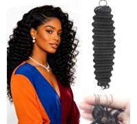 Feather Crochet Human Hair Deep Wave Curly Crochet Hair for Black Women Knotless Pre-Separated Miracle Knots 100% Real Human Hair Bundles 14inch 60g 50 Strands Pre Looped Extensions Natural Black 1B#