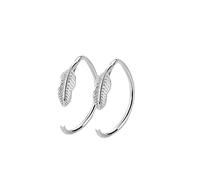 Feather Cuff Stud Earrings for Women, Dainty Silver Tone Open Hoop Earrings with Textured Leaf Charm, Minimalist Delicate Earrings, Trendy Nature-Inspired Jewelry for Daily, Party, Casual Wear