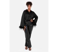 Feather Cuffs Satin Shirt Lovedrobe Black 14