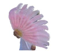Feather Dance Fan 1/2pcs Natural Feather Fans 100/130Cm Foldable Hand Held Plume Fan Decorate Halloween Party Belly Dance Feather Fan(Light pink,Big fan 1pc)