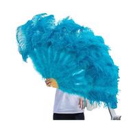 Feather Dance Fan 1/2pcs Natural Feather Fans 100/130Cm Foldable Hand Held Plume Fan Decorate Halloween Party Belly Dance Feather Fan(Sky blue,Big fan 2pc)