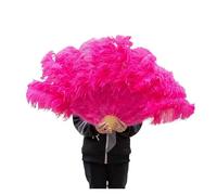 Feather Dance Fan 13 Bone Ostrich Feathers Fan Carnival Party Wedding Celebration Belly Dance Show DIY Decoration Mint Green Plumes Fan(Western red,1PC)