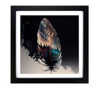 Feather Double Exposure Framed Print | 18x18 Inch Black Framed Wall Art | Ready to Hang | Modern Nature Picture | Living Room Bedroom Lounge Office