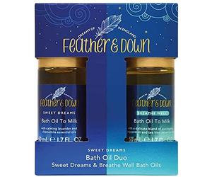 Feather & Down Sweet Dreams Bath Oil Duo Gift Set - Relax, Unwind & let Your Daytime Stress wash Away with Our Bath Oil Duo. Sweet Dreams & Breathe Well Bath Oils.