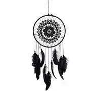 Feather Dreamcatcher, Black Dream Catcher for Boys Car Mirror Decoration Handmade Bohemian Wall Hanging Woven Macrame Moon Crochet Lace Evil Eye Charm for Kids Bedroom Ornament Craft Gifts