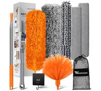 Feather Duster, 10PCS Bendable Microfiber Duster, Cobweb Brush,Detachable Gap Dust Brush with Extension Pole Up to 100'',Extendable Long Dusters for High Ceiling and Fans,Furniture