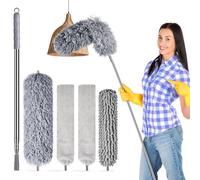 Feather Duster 5PCS Kit - Bendable Microfiber Duster with 30'' to 100'' Extension Pole, Detachable & Reusable for Roof, High Ceiling Fan, Blinds, Furniture & Cars