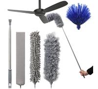 Feather Duster 5PCS kit, Dusters for Cleaning Dust with Extendable Pole Up to 243 CM. Washable Feather Duster Set Includes Bendable and Reusable Gap Hand Crevice Brush for Cobwebs, Lights, Furniture
