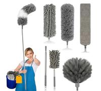 Feather Duster,7 Pcs Reusable Bendable Washable Cobweb Cleaning Brush with Extension Pole 15-84 Inch,Retractable Gap Dust Brush Cleaner Long Duster for Cleaning High Ceilings and Fans, Furniture