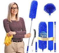 Feather Duster,Dusters For Cleaning Extendable,With30-245cm Pole Telescopic Cobweb Brush Blue7Pcs