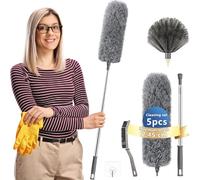 Feather Duster,Dusters For Cleaning Extendable,With30-245cm Pole Telescopic Cobweb Brush Grey5Pcs