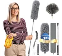 Feather Duster,Dusters For Cleaning Extendable,With30-245cm Pole Telescopic Cobweb Brush Grey7Pcs