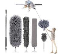Feather Duster Extendable, 6 Pcs Duster With 92" Telescoping Extension Pole And Bendable Reusable Gap Hand Crevice Brush For Cleaning High Ceiling Fans, Cars,Lights,Blinds cleaner, Cobweb