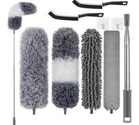 Feather Duster,Extendable Bendable Washable Cobweb Brush with Extension Pole Up to 100'', Long Feather Duster for Cleaning Ceiling Fan,High Ceiling,Furniture (9PCS SET)