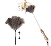 Feather Duster Extendable, Ostrich Feather Duster for Cleaning Extra Long Duster for High Ceilings Lights Cupboards (1, 1.2 m)