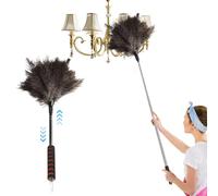 Feather Duster Extendable, Reusable Ostrich Feather Dusters with Telescoping Handle, Long Duster for Cleaning High Ceiling Fan, Pendant Lamp, Blinds, Furniture, Electronics